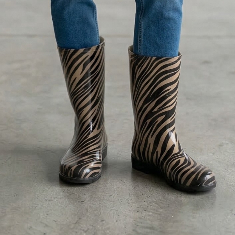 Sloggers Zebra Print Winter Rain Boots - Black and Grey